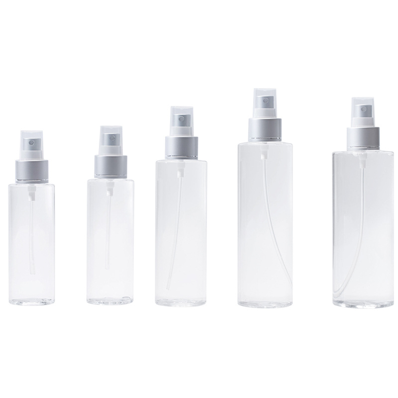 En stock hombro plano transparente botella de spray de plástico cosméticos botella de rocío puro viaje conveniente mascota sub-botella Xumin material de embalaje