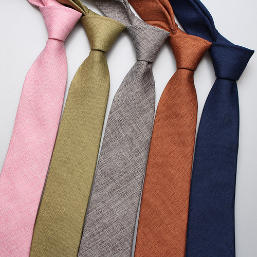 Factory direct supply, fashionable British style tie, jacquard imitation linen solid color tie, men's casual business tie