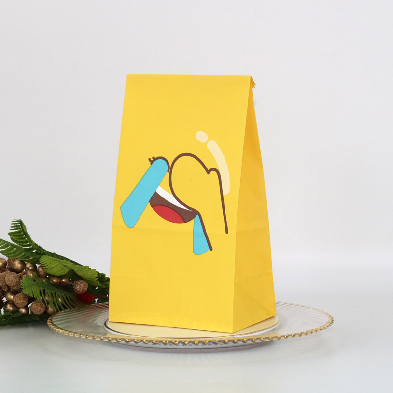En stock bolsa de papel de embalaje desechable al por mayor nueva bolsa de expresión facial bolsa de alimentos de punto occidental bolsa de papel a prueba de aceite