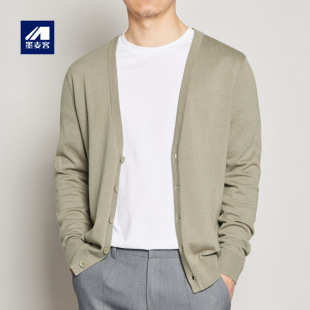 Mo Maike Men's Knitted Cardigan 2025 Spring & Fall Basic Knitwear V-Neck Pure Color Knitwear for Men 2336