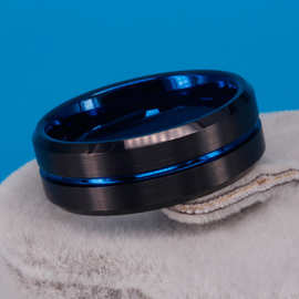 一件代发不变色钨金男士指环镀双色戒指个性黑沙面饰品内电镀蓝色