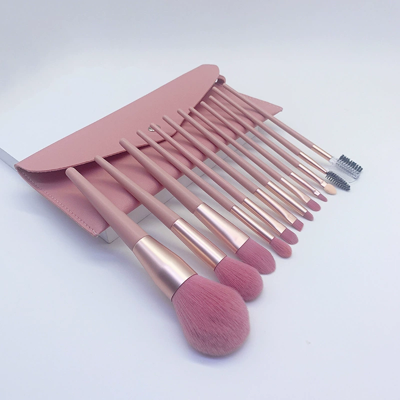 Набор кистей для макияжа Nude Fuchsia, деревянная ручка и волокнистые волоски, 7 или 12 шт. с чехлом из PU