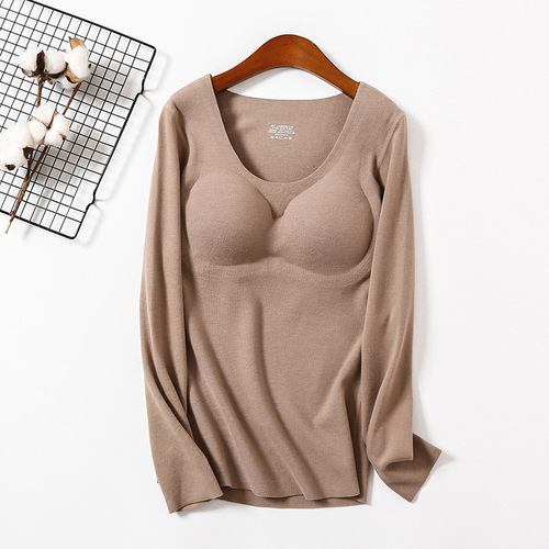 New autumn and winter women's double-sided German velvet wire-free bra warm top threaded multi-breasted nude bottoming underwear
