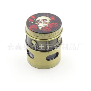 42mm4层锌制彩印下开窗古铜古银磨烟器 研磨器碎烟器 金属磨烟盒