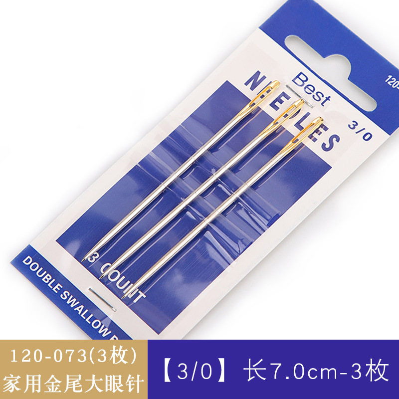 Agujas de coser a mano azules al por mayor del fabricante, agujas de bordado de punto de cruz hechas a mano con puntas doradas, agujas de coser domésticas para ropa, varios tamaños, agujas de ojo grande.