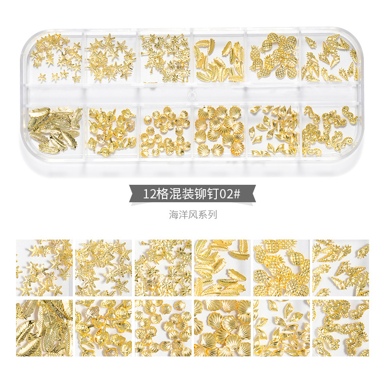 Nuevo estilo clavo remache joyería caja larga mixta japonés clavo Rosa oro metal estrella Luna hueco parche de uñas image 7