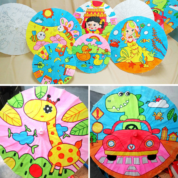 Large medium children DIY white paper umbrella handmade painting…