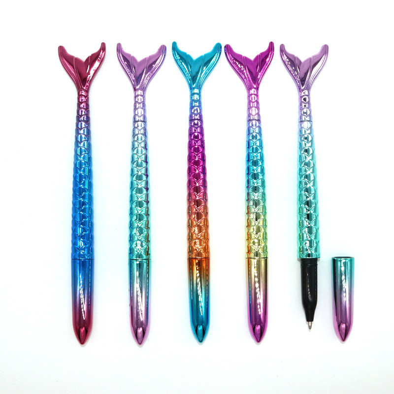 Creativo lindo dibujos animados sirena forma regalo bolígrafo UV gradiente color fishtail firma gel pluma
