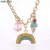 Metal cute rainbow children's pendant, chain, necklace and bracelet, set