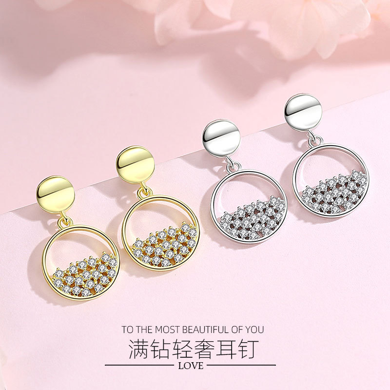 Pendientes de plata de ley s925 pendientes de estrella redonda geométrica de moda Coreana de las mujeres de diseño de nicho pendientes de joyería de plata temperamento