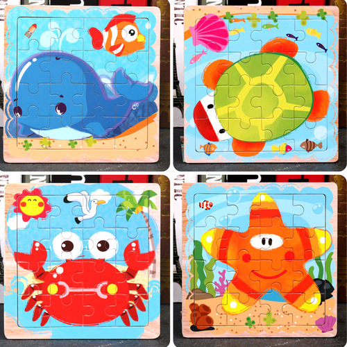 Wooden jigsaw puzzle for children 16 pieces wooden cartoon animal jigsaw puzzle baby early education creative building block toys wholesale