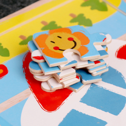 Wooden jigsaw puzzle for children 16 pieces wooden cartoon animal jigsaw puzzle baby early education creative building block toys wholesale