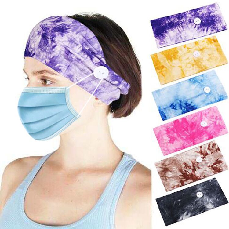 Amazon new tie-dyed cotton button anti-tightening hair band headscarf headwear soft yoga sports elastic hair band