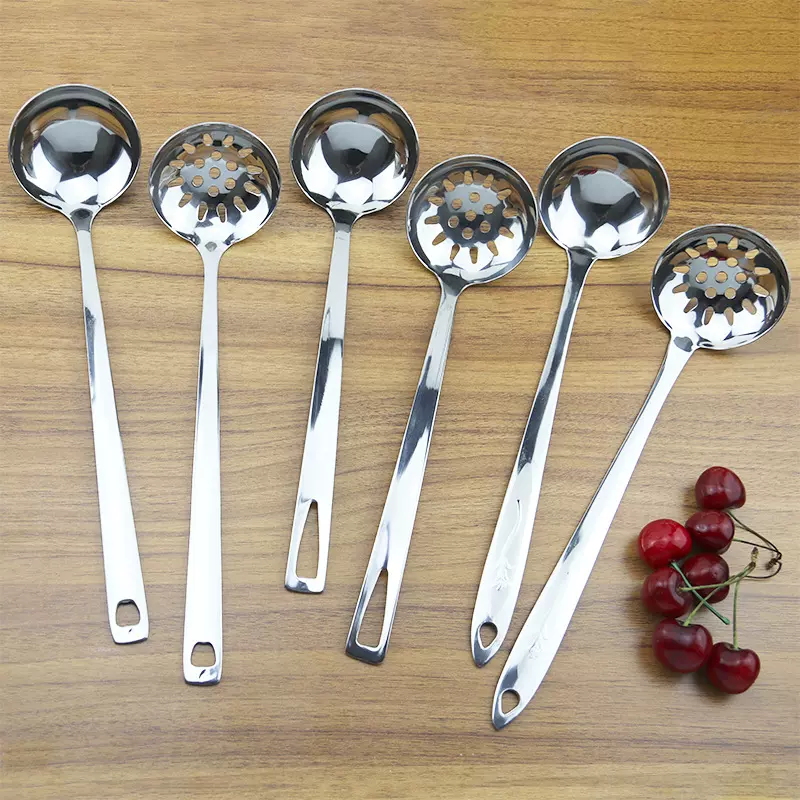 无磁三厘不锈钢汤勺酒店用品批发加厚手柄漏勺汤壳可挂式火锅勺子