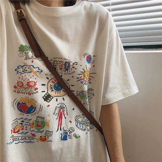 批发白色短袖T恤女装2025夏季新款韩国宽松印花学生百搭上衣服女