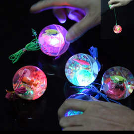 【吊线款】5.5水晶弹力球 透明闪光卡通跳跳球 发光儿童玩具批发