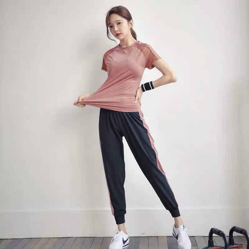 Korean Style Sports Suit Women's Internet Celebrity Yoga Suit Trousers Gym Running Breathable Loose Quick-drying Top Fitness Suit