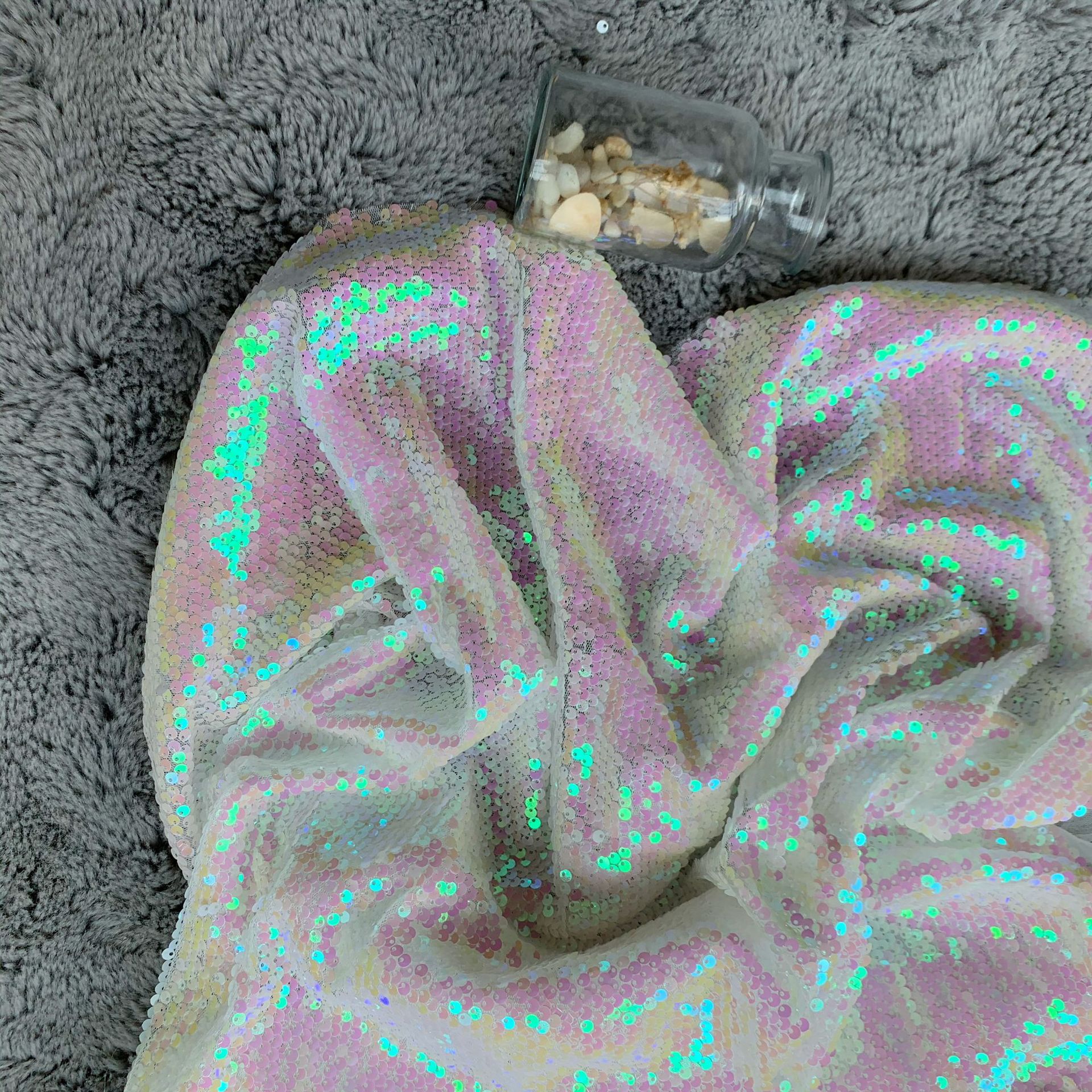 Lentejuelas malla colorida lentejuelas malla cuentas de colores bordado tela Lolita ropa para niños falda de tela de las mujeres al por mayor