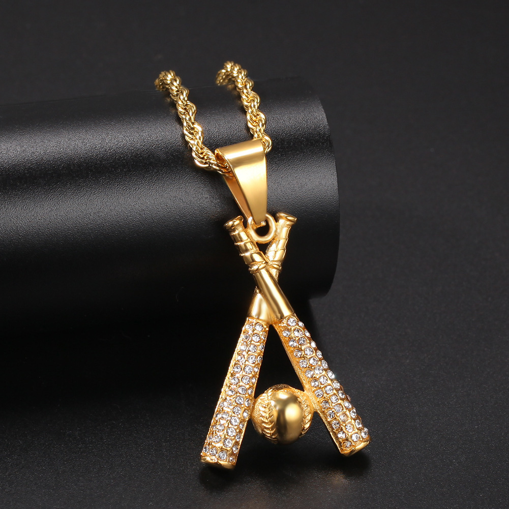 European and American New Golden Baseball Necklace Men's Personalized Punk Pendant Necklace Jewelry Holiday Gift Trinkets