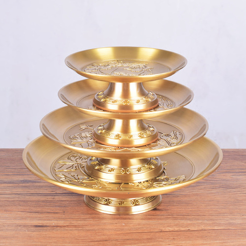 Fruit plate for Buddha in front of the Buddha, fruit plate for Buddha, lotus flower plate with blessing word, pure copper ornaments, Buddhist hall supplies, Buddhist utensils