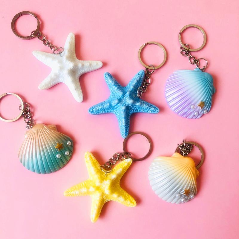 Simulación creativa resina Starfish Shell llavero ornamento bolsa colgante Regalo De vacaciones turístico Scenic Spot regalo