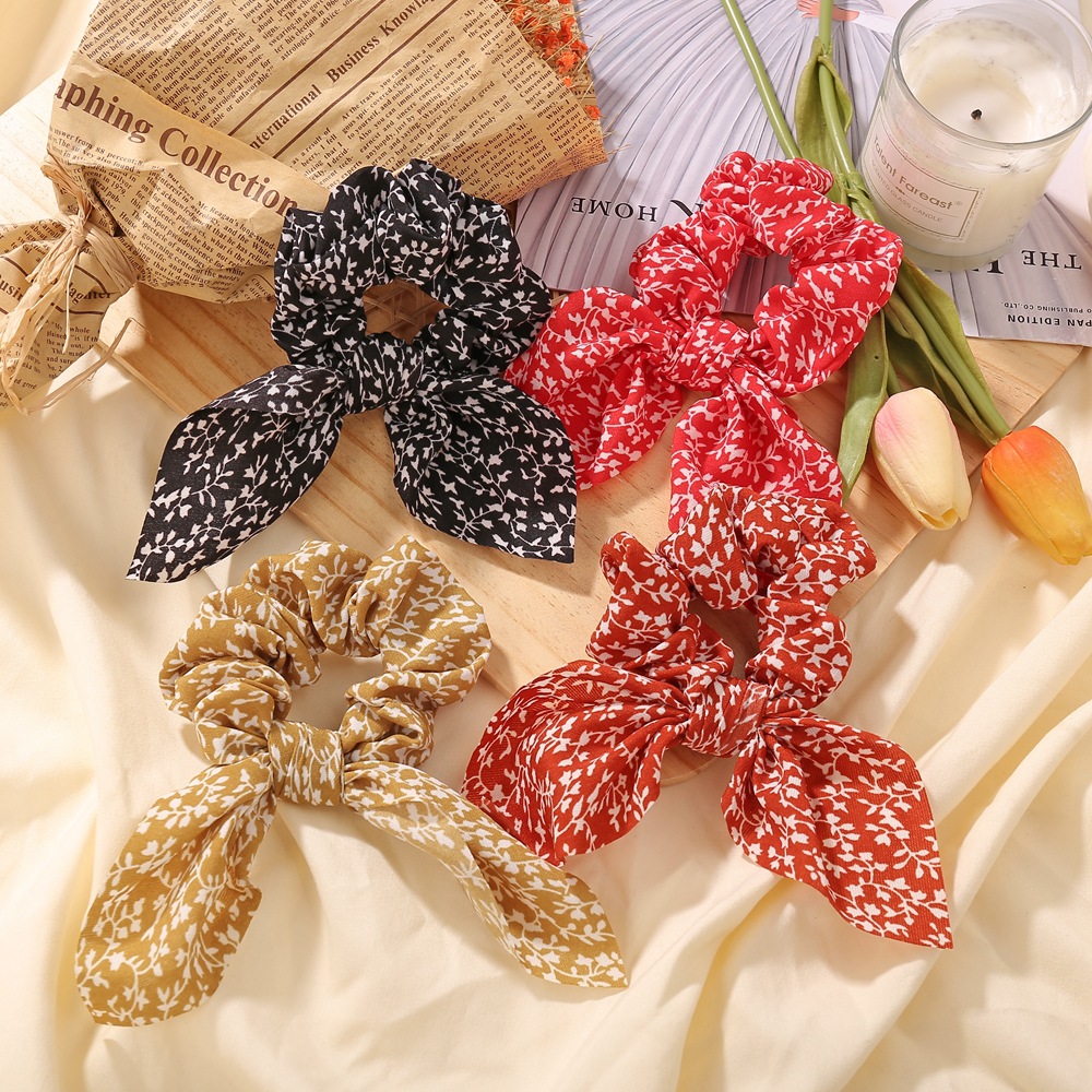 641401 Han Zhishang European and American New Rabbit Ears Leopard Print Large Intestine Ring for Women Aliexpress Amazon Hair Tie