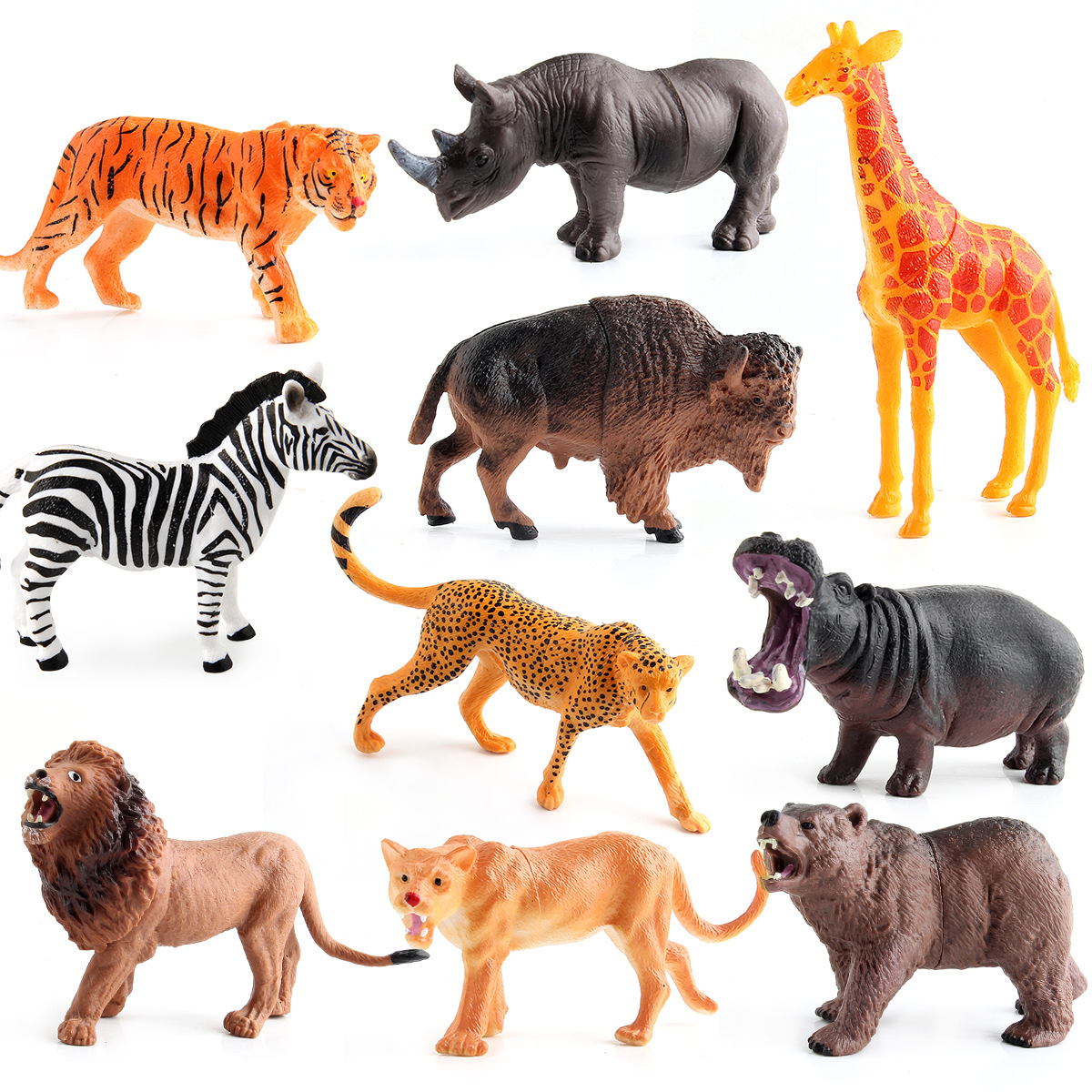 Nuevo modelo de juguete animal 12 tamaño pequeño hueco simulación animal mundo bosque animal traje juguete exportación
