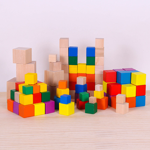 Factory Direct Sale Hinoki Regular Cubic Blocks 1-8cm Primary School Math Cubes Teaching Aids Colored Cubic Toys