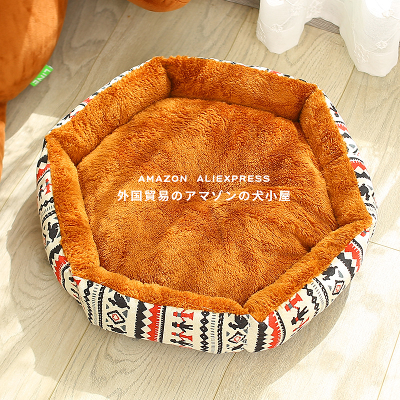 Factory direct creative canvas hexagonal dog kennel Arctic fleece pet cat kennel pet supplies comfortable dog bed removable and washable