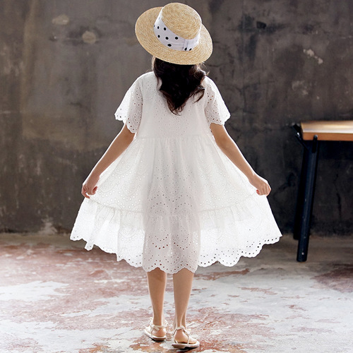 Little Girls' Summer Short Sleeve Lace-up Princess Dress  New Style for Middle and Big Kids, Cute Girls' Dress