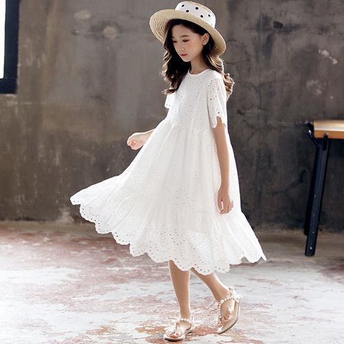 Little Girls' Summer Short Sleeve Lace-up Princess Dress  New Style for Middle and Big Kids, Cute Girls' Dress