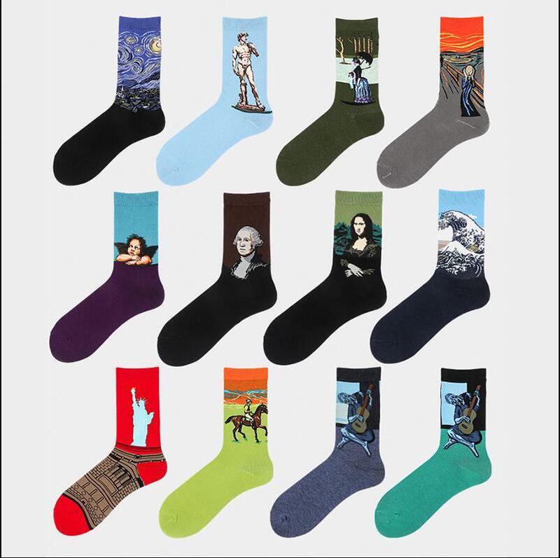 Men and women in the tube socks famous painting socks Starry Sky Mona Lisa oil painting socks cross-border supply factory direct