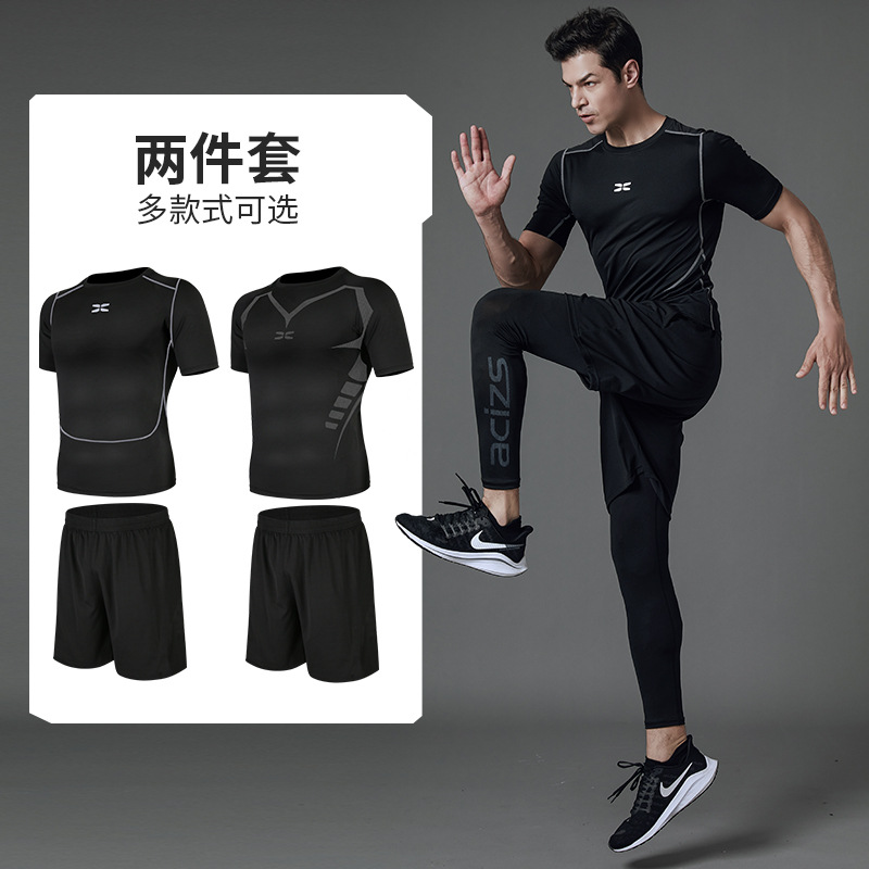 Traje deportivo de gimnasio para hombre, mallas de verano, traje de entrenamiento, pantalones cortos de baloncesto de manga corta, traje para correr, traje de dos piezas