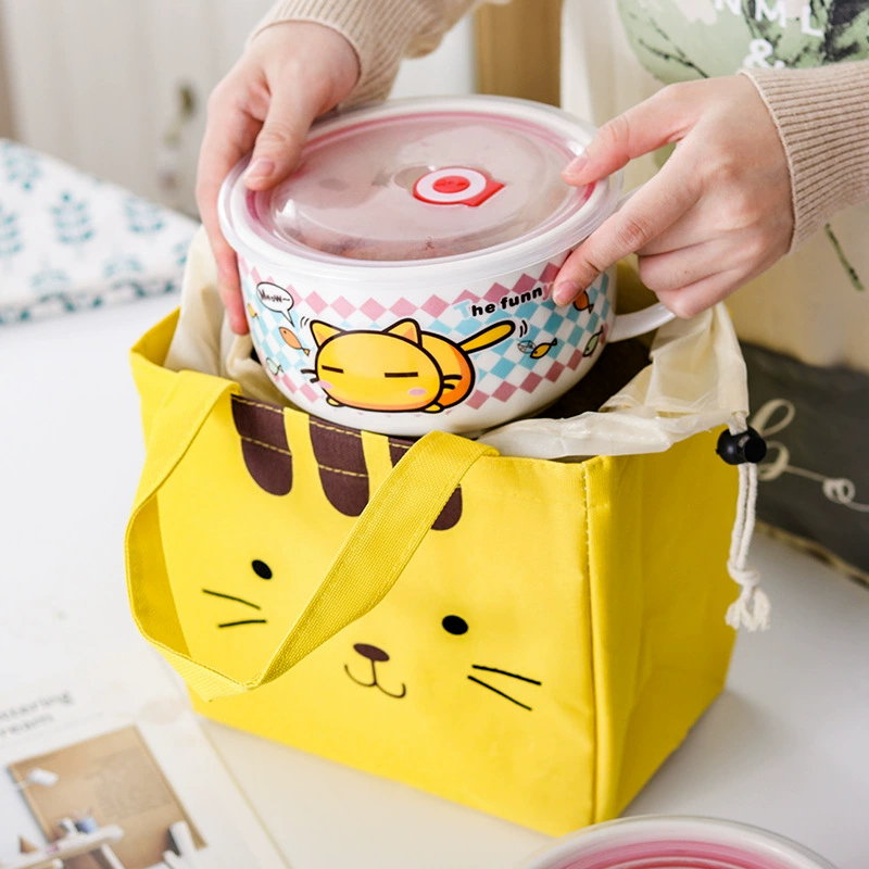Microwave ceramic noodle bowl with lid and handle, 5.25″ and 6″, cute printed designs