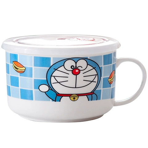 Microwave ceramic noodle bowl with lid and handle, 5.25″ and 6″, cute printed designs