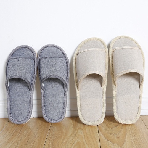 Four Seasons Retro Solid Color Coarse Cloth Hotel B&B Home Slippers Female Couple Simple Indoor EVA Floor Cotton Slippers