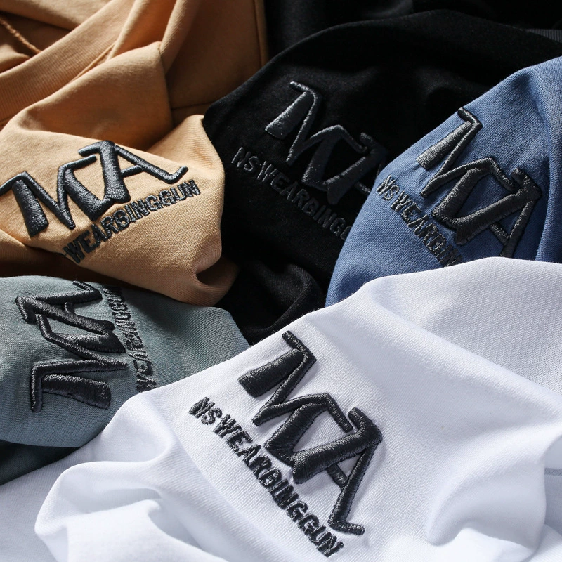 Текстура есть! Вышивка алфавита! Способный и красивый! Одиночная Мужская футболка с коротким рукавом Cattle Tail, летняя этикетка с короткими рукавами