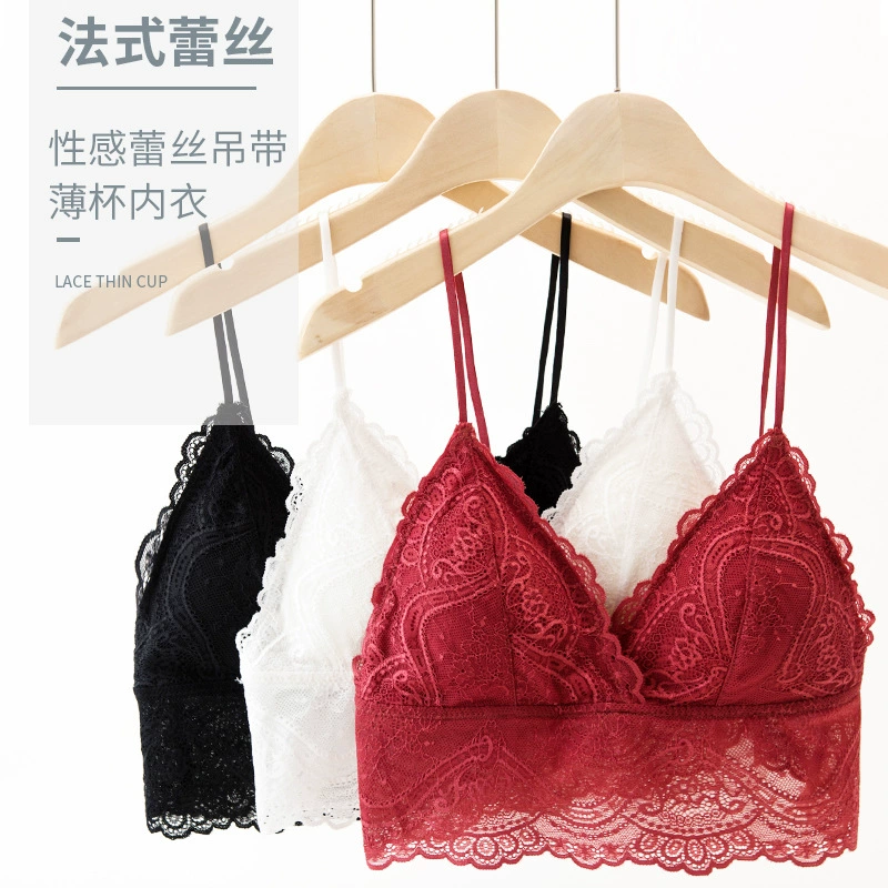 Сексуальный кружевной бюстгальтер для европейского и американского ночного клуба с нагрудной подкладкой, французская треугольная чашка, антибеговое кружевное дышащее нижнее белье без стального кольца