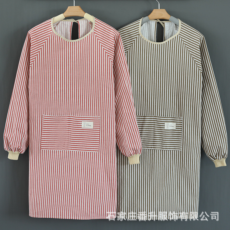 Delantal de limpieza a mano de moda para mujer cocina doméstica algodón y lino de manga larga backwear overol impermeable para adultos