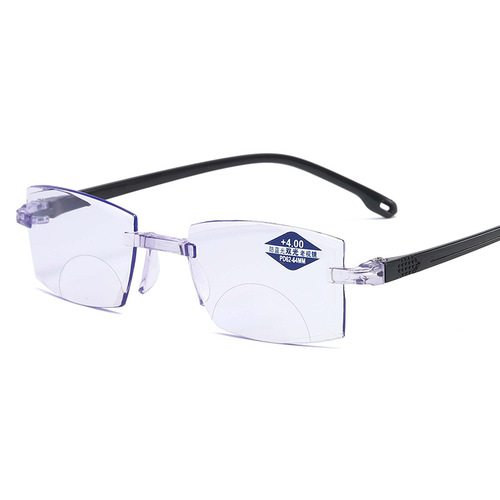 Running around, street stall supply, frameless edge-cut anti-blue light, smart zoom reading glasses, dual-light reading glasses