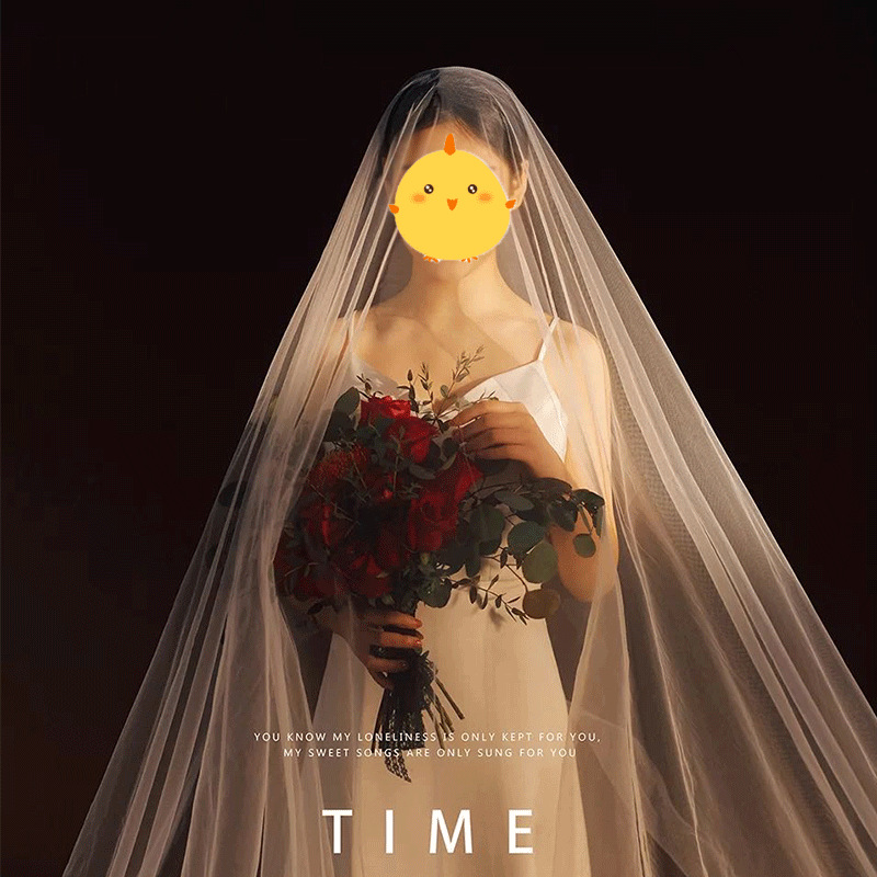 2020 Korean-style sheer bridal veil, simple and widened, 3-meter long wedding veil, single-layer face-covering veil for travel photography.