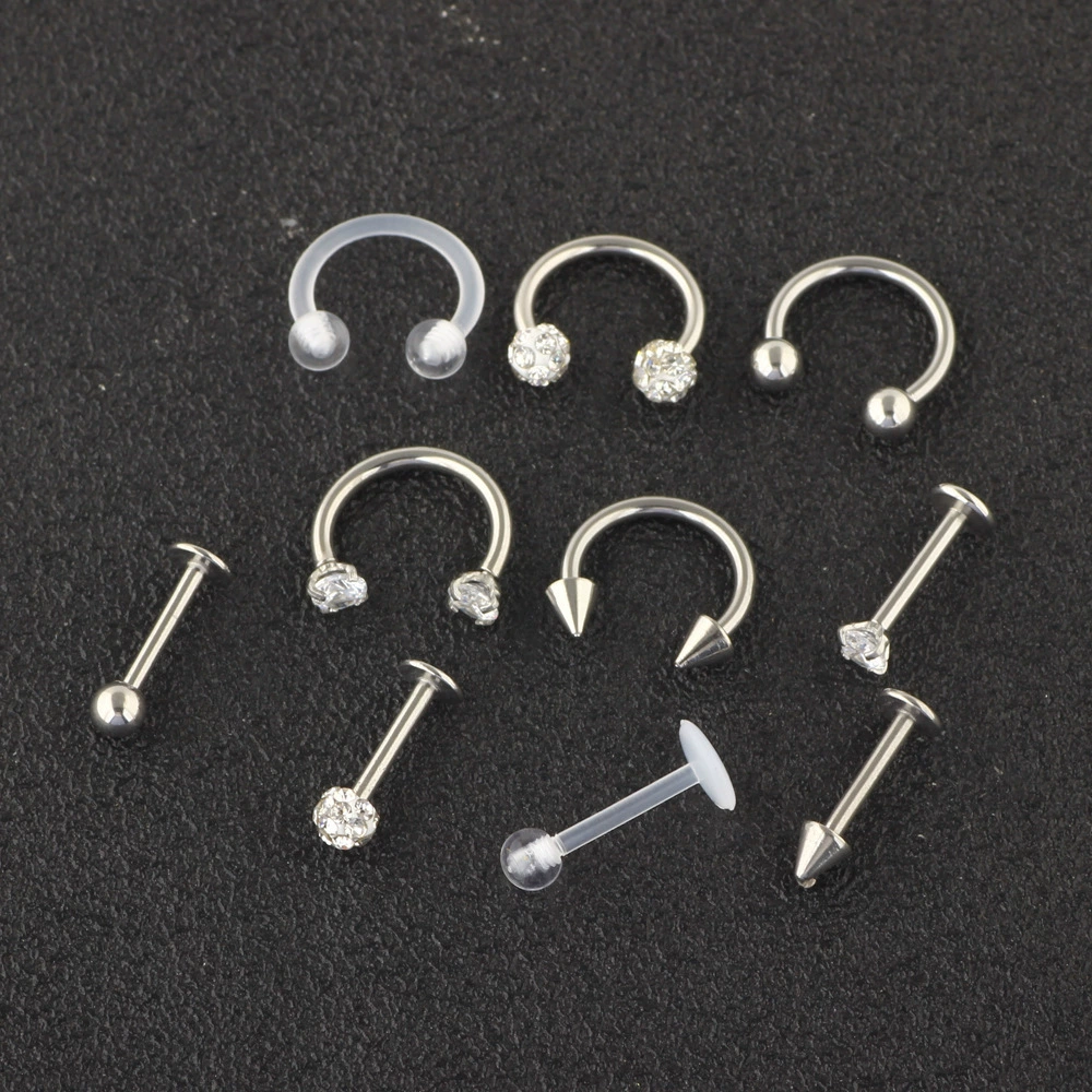 Набор, физиологические украшения, нос piercing, серьги, 10 штук