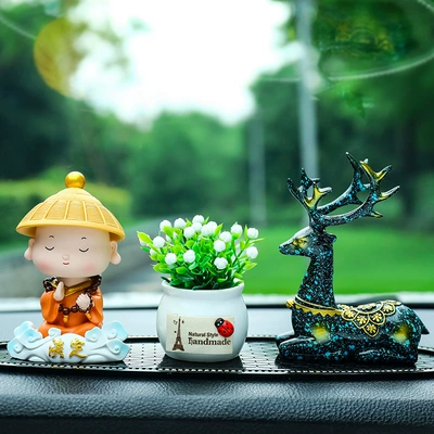 Car ornaments — New High-End Car Decorations - calm-xiangyun-monk-white-lucky-fruit-blue-deer-diamond-encrusted-long-anti-slip-mat