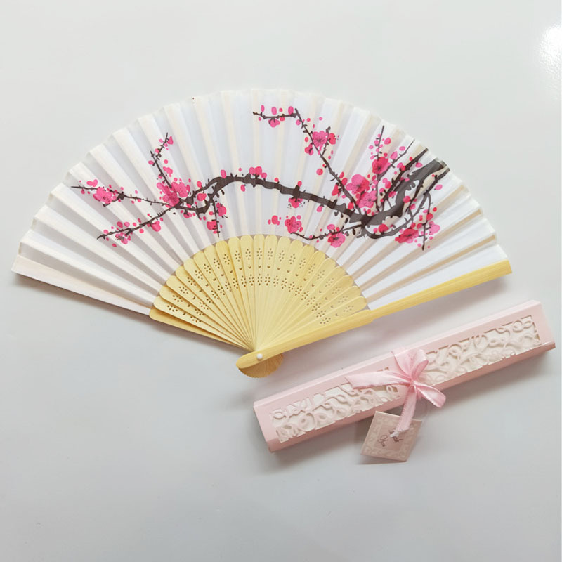 Ventilador plegable de estilo japonés ventilador plegable de satén ventilador elegante de estilo chino ventilador de tela ventilador de regalo ventilador diario rosa con cartón