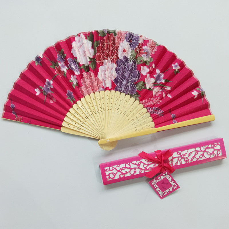 Ventilador plegable de estilo japonés ventilador plegable de satén ventilador elegante de estilo chino ventilador de tela ventilador de regalo ventilador diario rosa con cartón