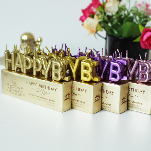 Hot selling wholesale golden letter candles 13pcs gold plated loose letters pvc box cake inserts decoration birthday candles