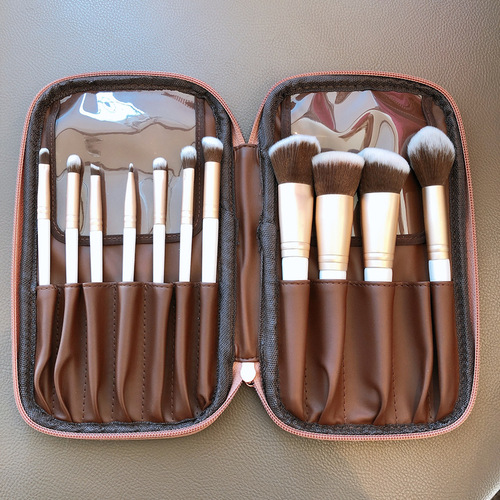 12-Port PU Makeup Brush Bag Organizer, Brush Tube Storage Tool Set, Cute & Portable Brush Holder with Chain, Cosmetic Pouch