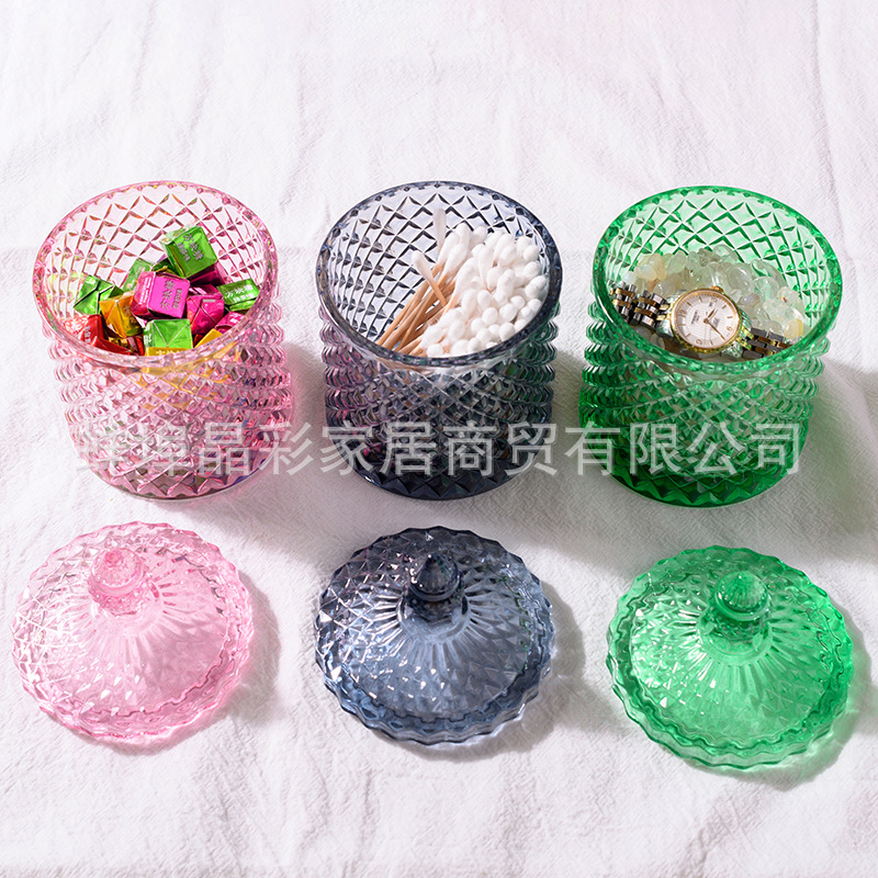Glass Candle Box with Lid Transparent Cylinder Candy Storage Jar Pen Holder Cotton Swab Storage Ornaments Wholesale