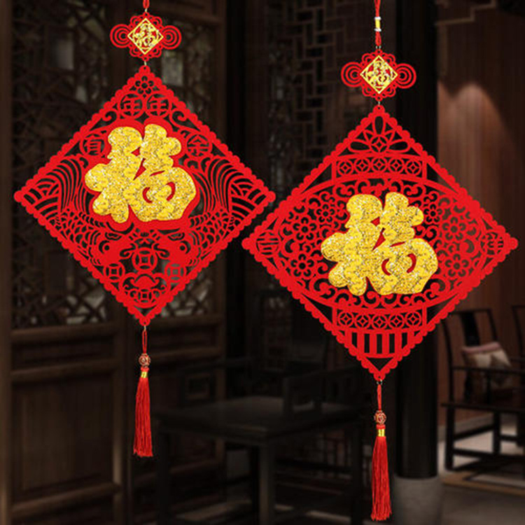 供应新年灯笼装饰用品春节创意广告小红灯笼挂饰商场年货毛毡挂件