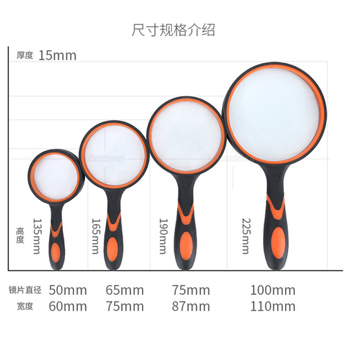 Optical white glass lens rubber handle anti-fall plastic elderly reading handheld reading 10x high-definition magnifying glass